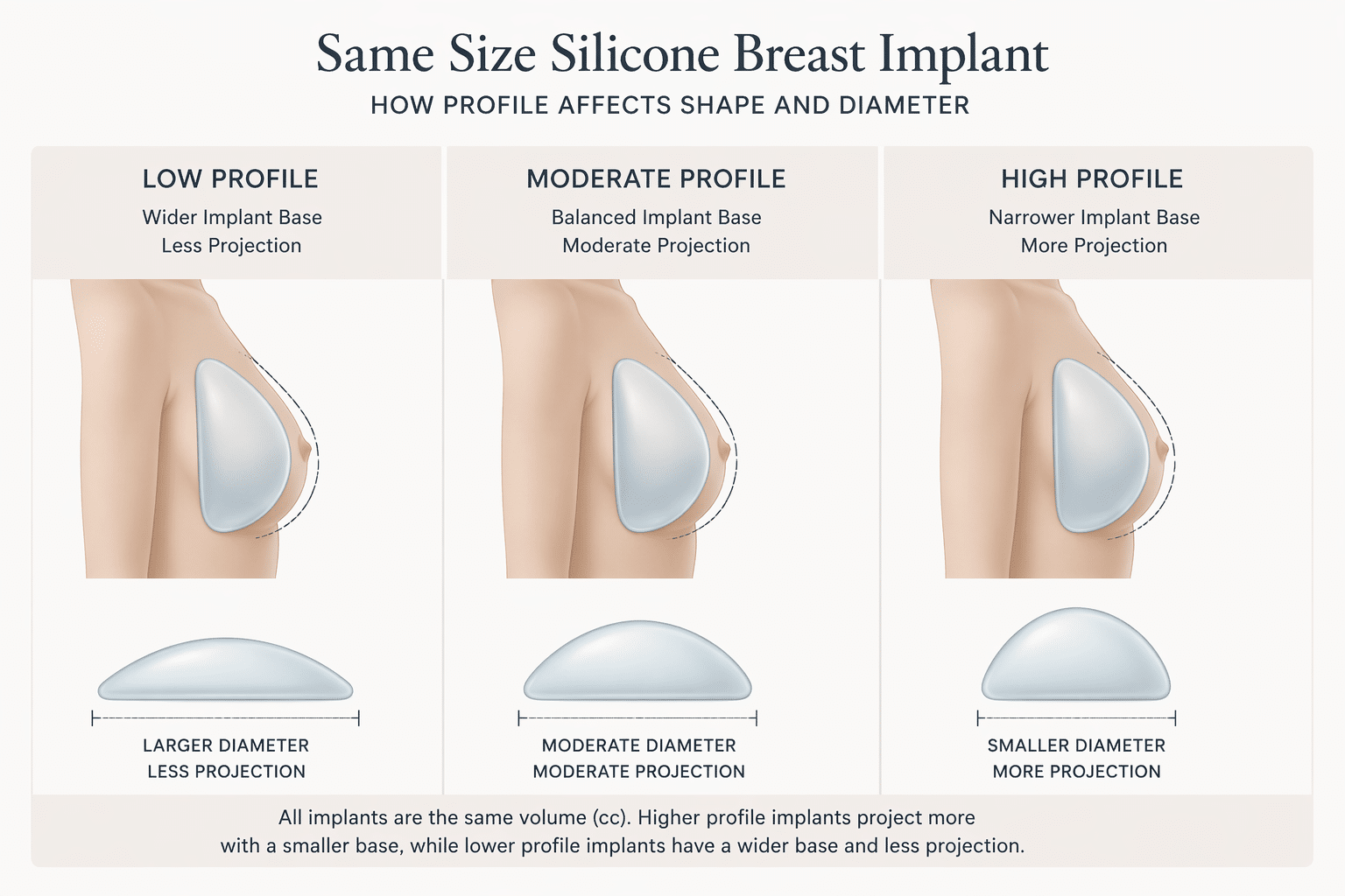 Aesthetica Breast Implant size profiles with the same volume